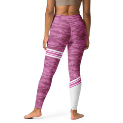 SHE REBEL - Pink Camo with White Stripe Yoga Leggings