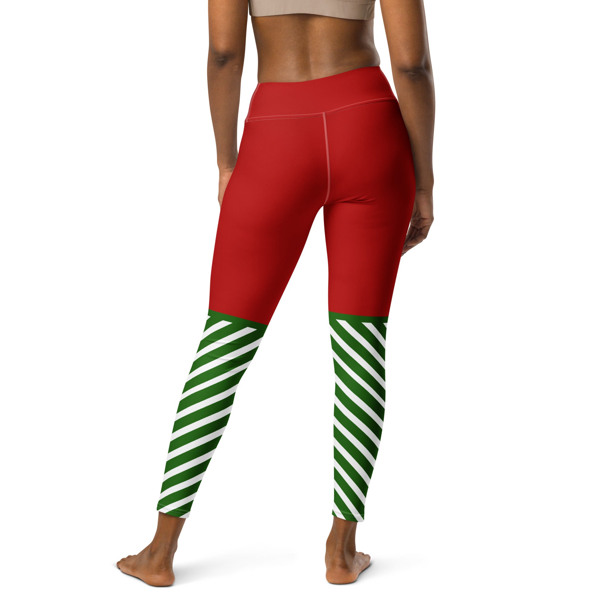 Candy Stripe XMas Bow Yoga Leggings