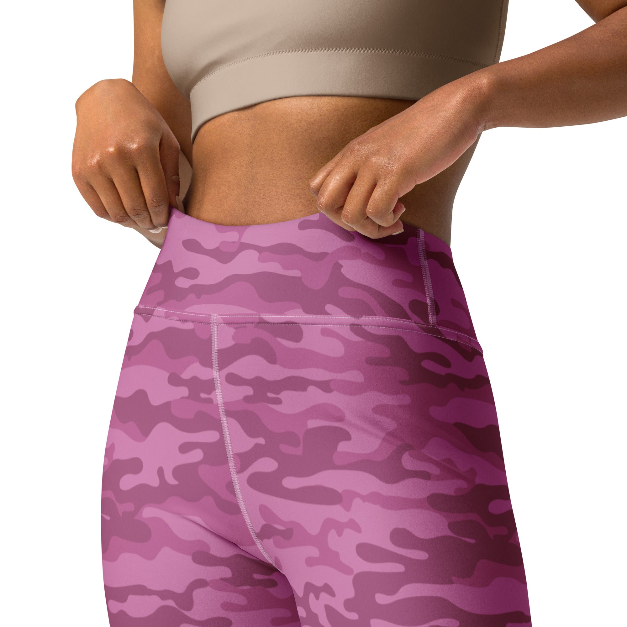 SHE REBEL - Pink Camo with White Stripe Yoga Leggings