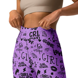 SHE REBEL - Purple Girl Power Yoga Leggings with Subtle Leopard Print