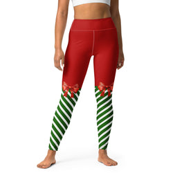 Candy Stripe XMas Bow Yoga Leggings