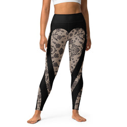 Heart Shaped Floral Mesh Print Yoga Leggings