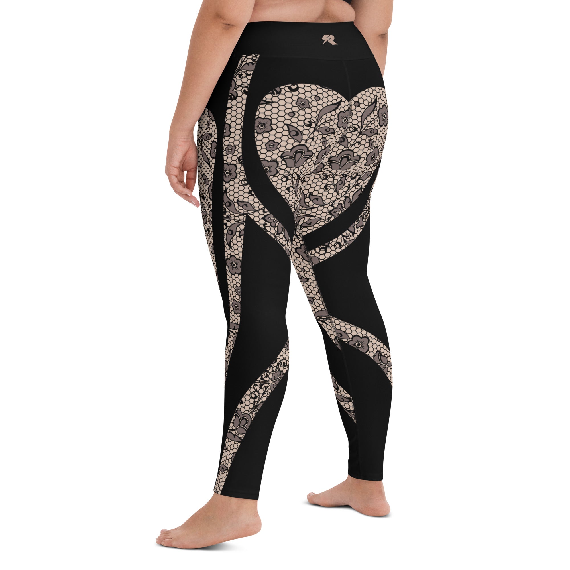 Heart Shaped Floral Mesh Print Yoga Leggings