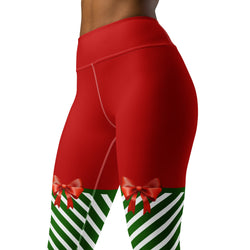 Candy Stripe XMas Bow Yoga Leggings