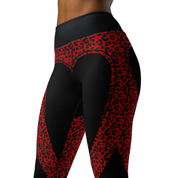 SHE REBEL - Red Leopard Print Heart Shaped Yoga Leggings