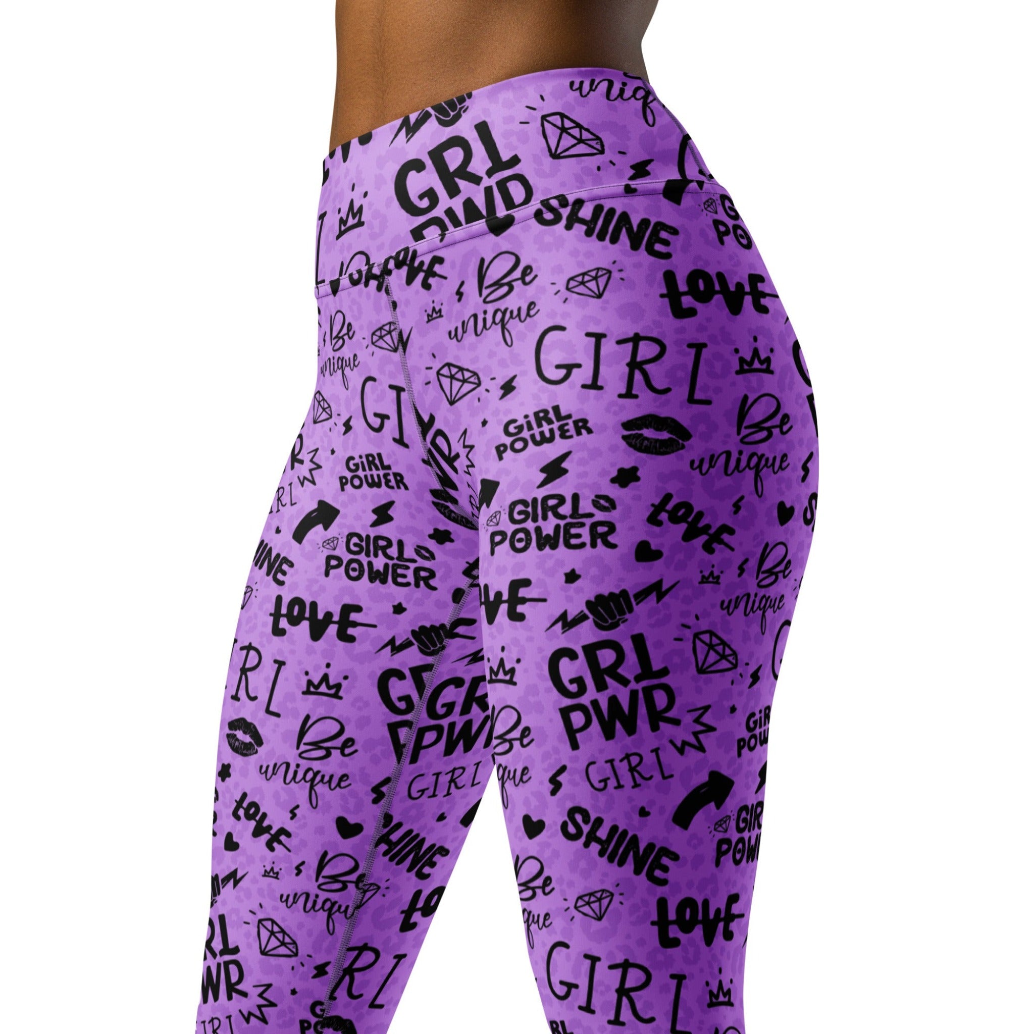 SHE REBEL - Purple Girl Power Yoga Leggings with Subtle Leopard Print