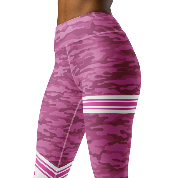 SHE REBEL - Pink Camo with White Stripe Yoga Leggings