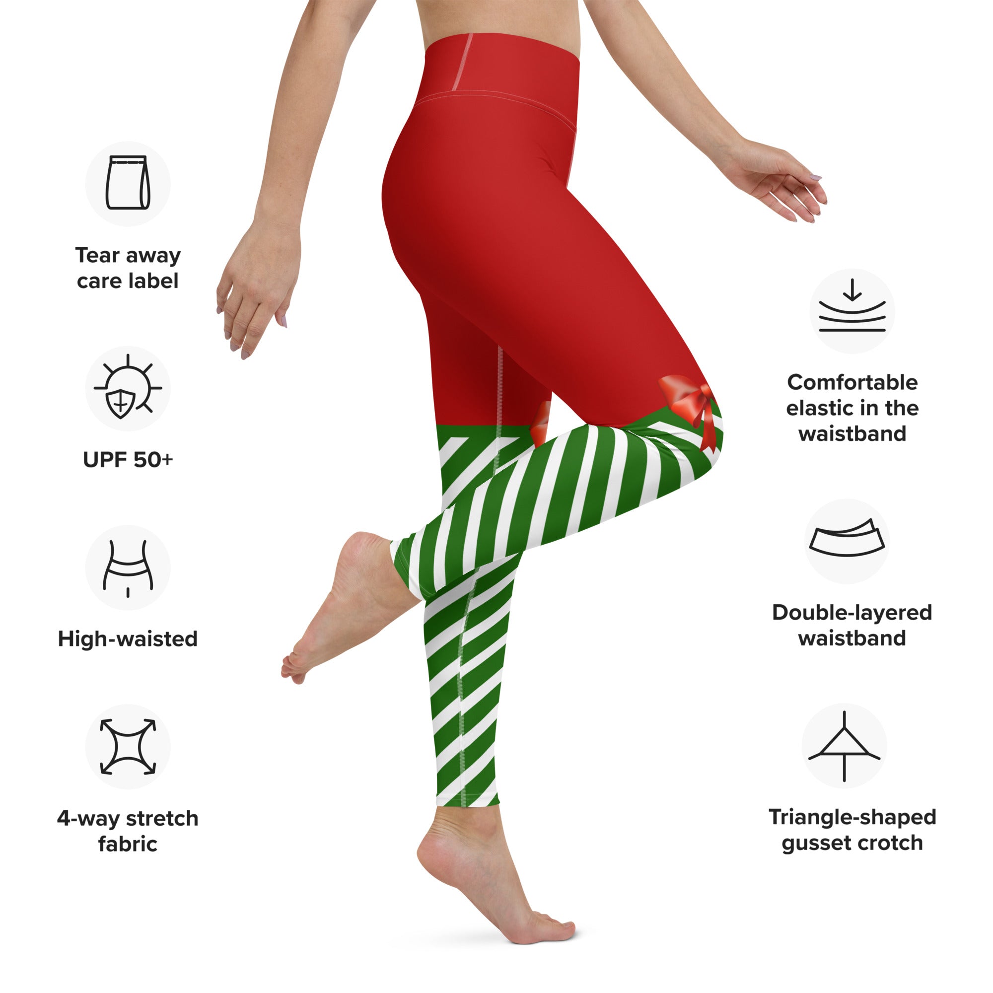 Candy Stripe XMas Bow Yoga Leggings