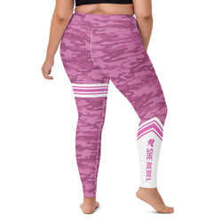 SHE REBEL - Pink Camo with White Stripe Yoga Leggings