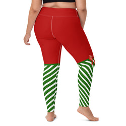 Candy Stripe XMas Bow Yoga Leggings