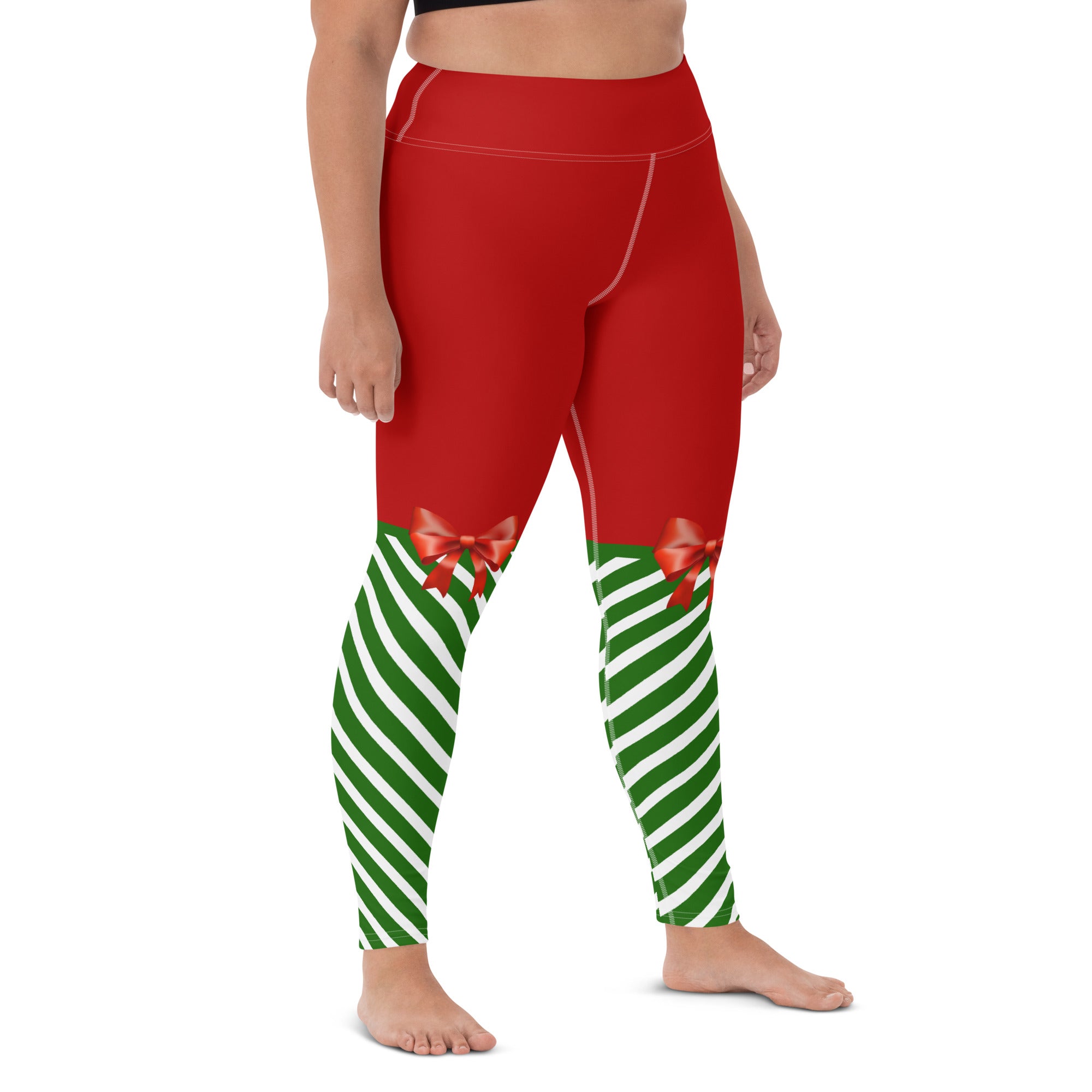 Candy Stripe XMas Bow Yoga Leggings