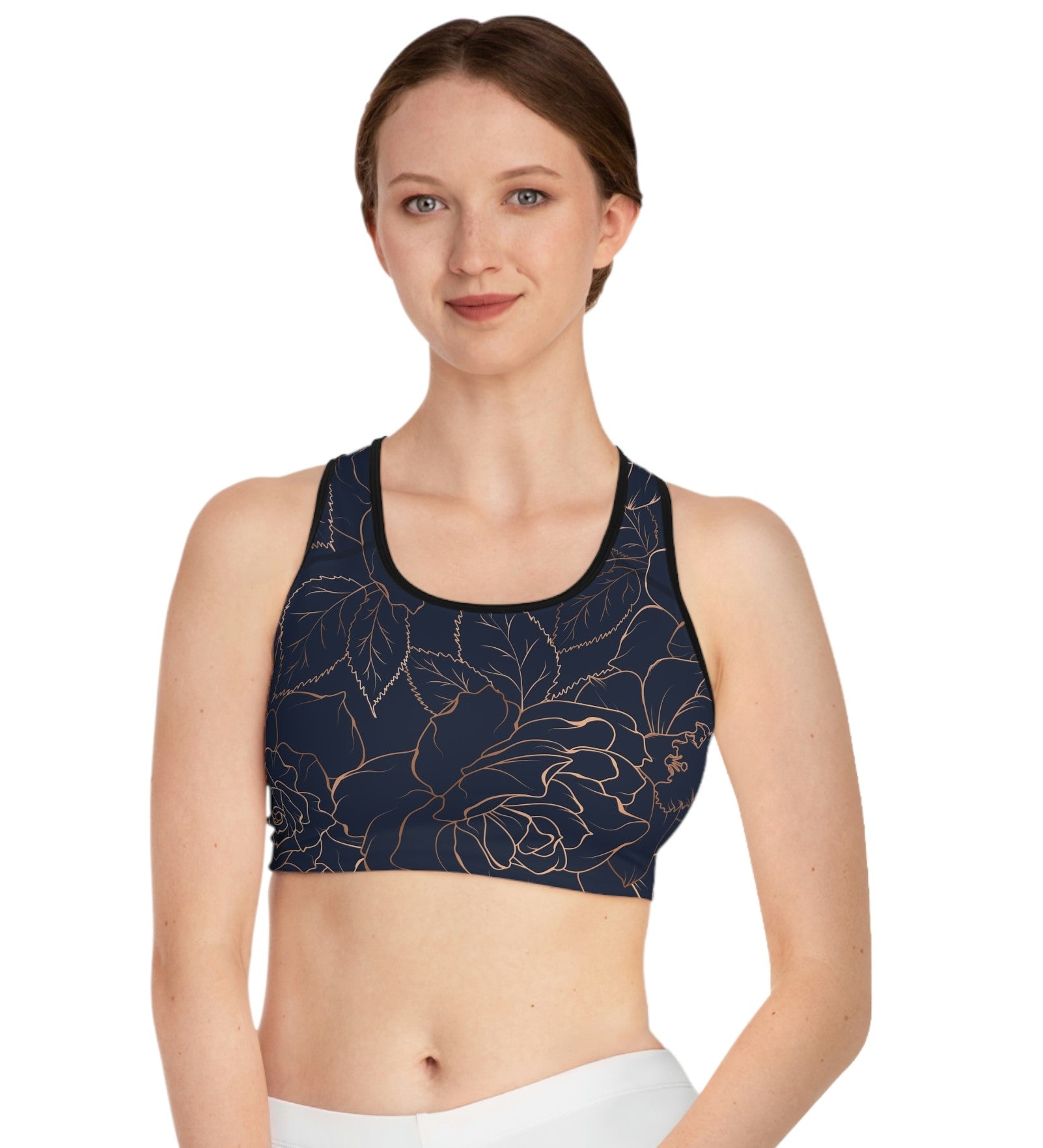 SHE REBEL - Rose Gold Floral Print Sports Bra