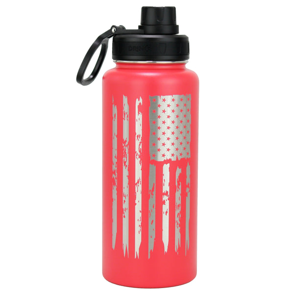 DRINCO® 32oz Stainless Steel Water Bottle - USA Flag-Barn Red