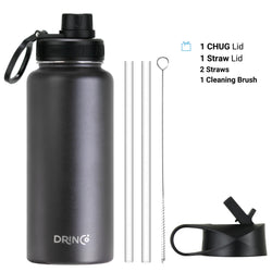 DRINCO® 32oz Stainless Steel Water Bottle-US Flag Color-Black