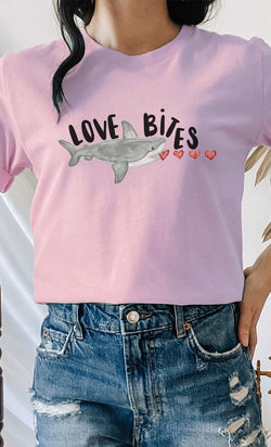 Love Bites Heart Eating Shark Tee