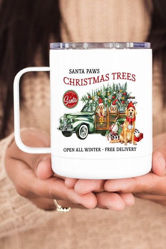 Santa Paws Christmas Trees Travel Coffee Mug Cup