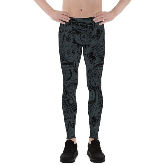 Black Leggings with Auto Parts for Men