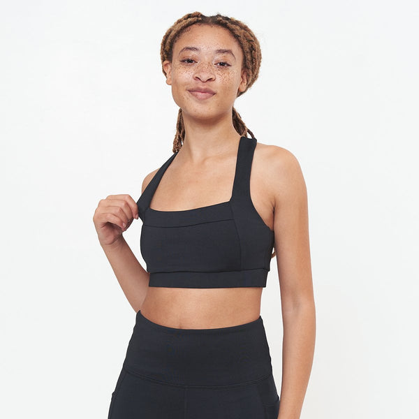 LOLA GETTS - Square Neck Performance Bra - Black Solid