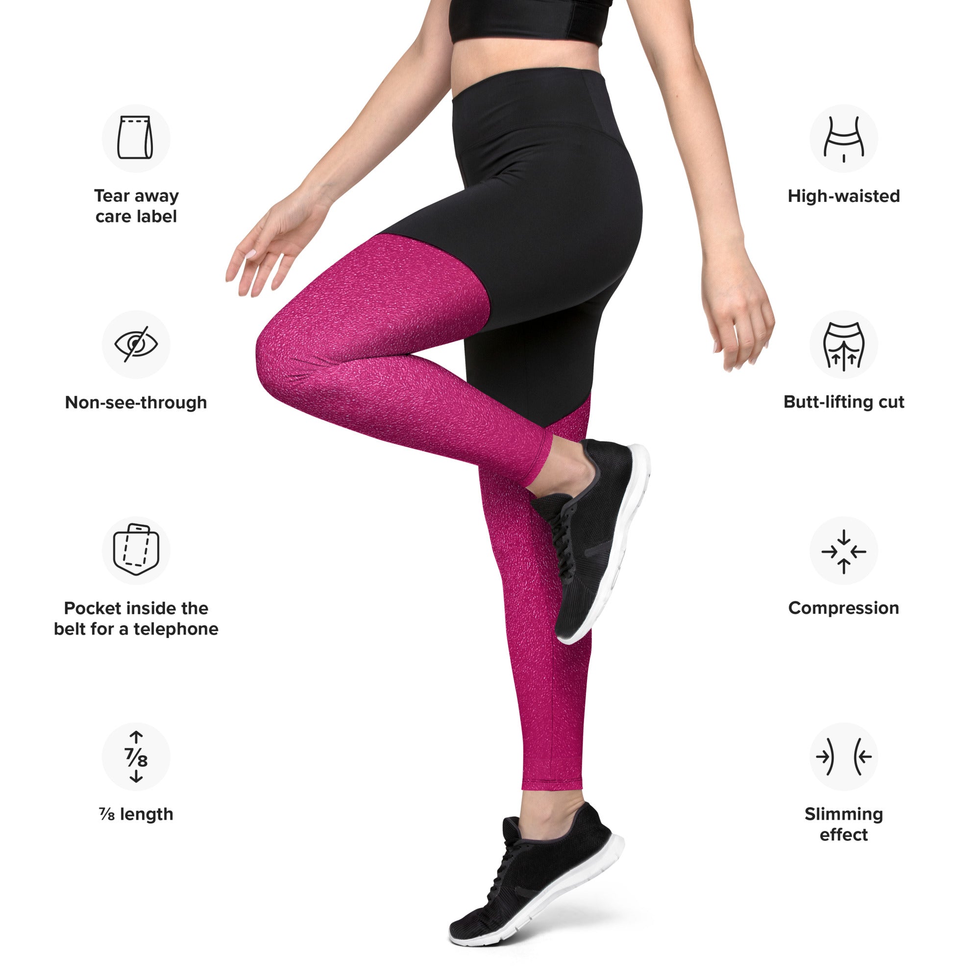 SHE REBEL - Barbie Hot Pink Sporty Compression Fit Leggings with Pocket