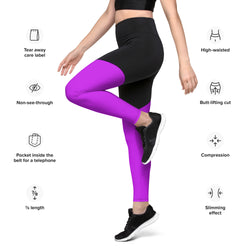 Sporty Compression Fit Leggings in Neon Purple