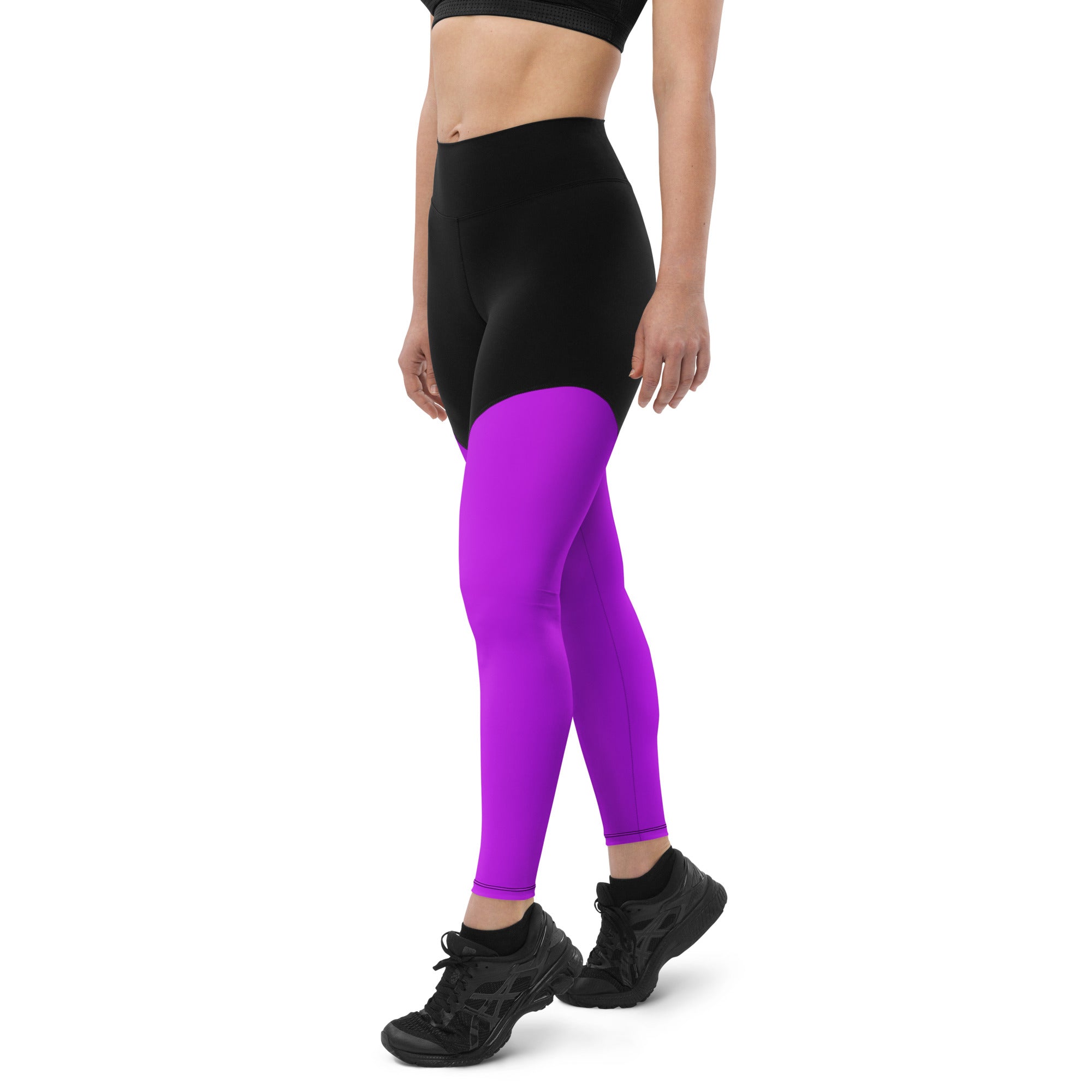 Sporty Compression Fit Leggings in Neon Purple