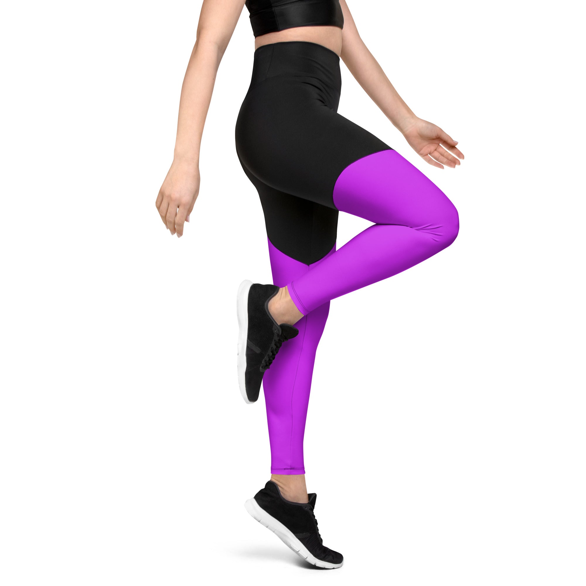 Sporty Compression Fit Leggings in Neon Purple