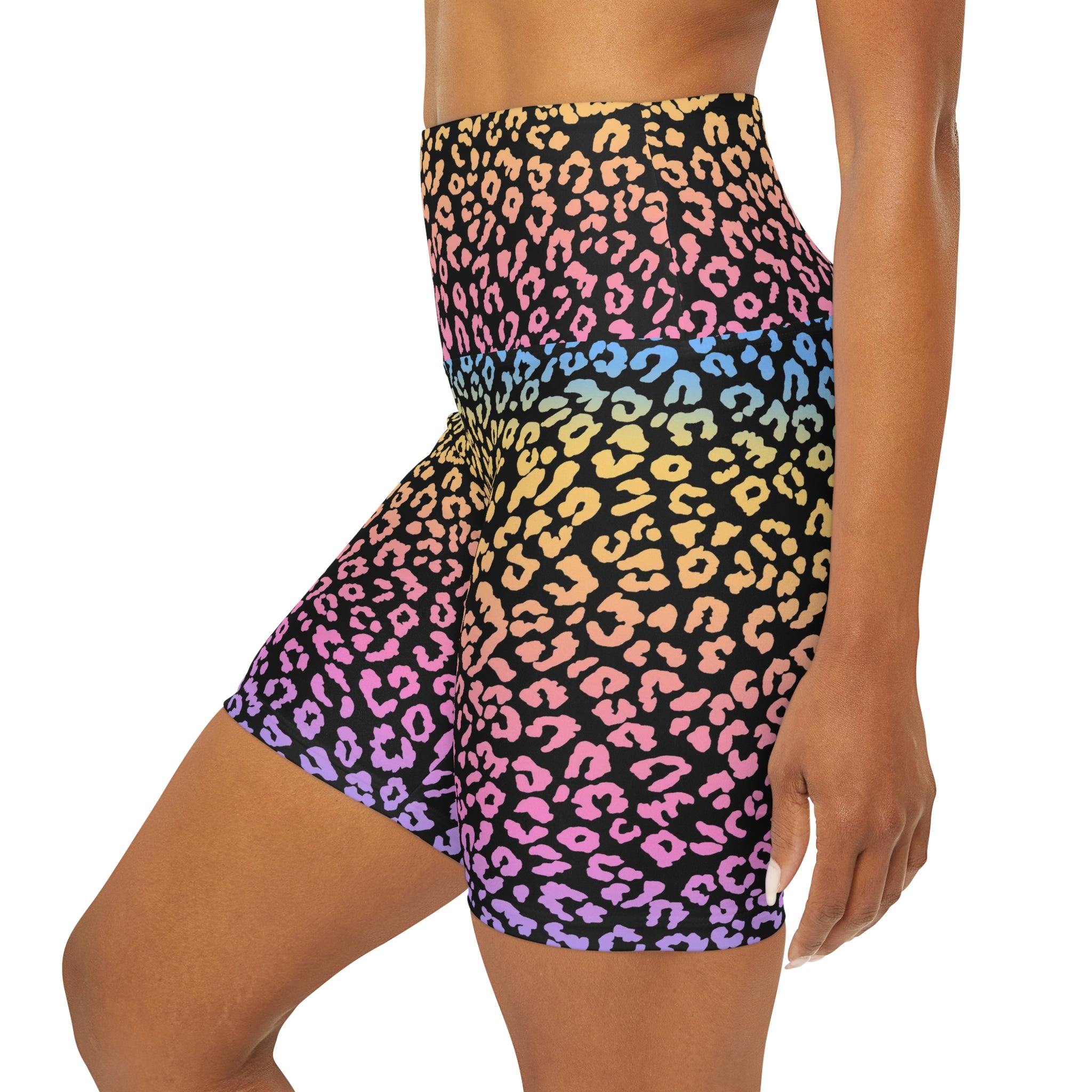 Rainbow Leopard Print Yoga Shorts