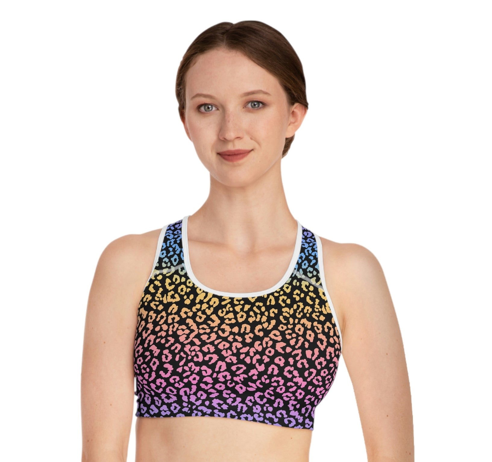 Rainbow Leopard Print Sports Bra