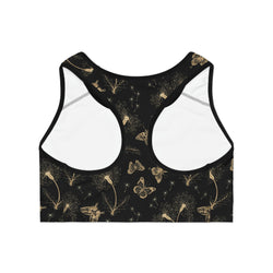 SHE REBEL -Gold Butterflies & Flowers Sports Bra