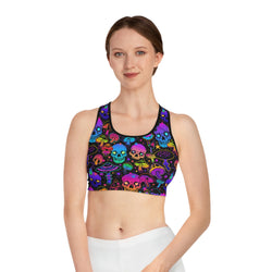 SHE REBEL - Psychedelic Skulls Sports Bra