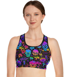 SHE REBEL - Psychedelic Skulls Sports Bra