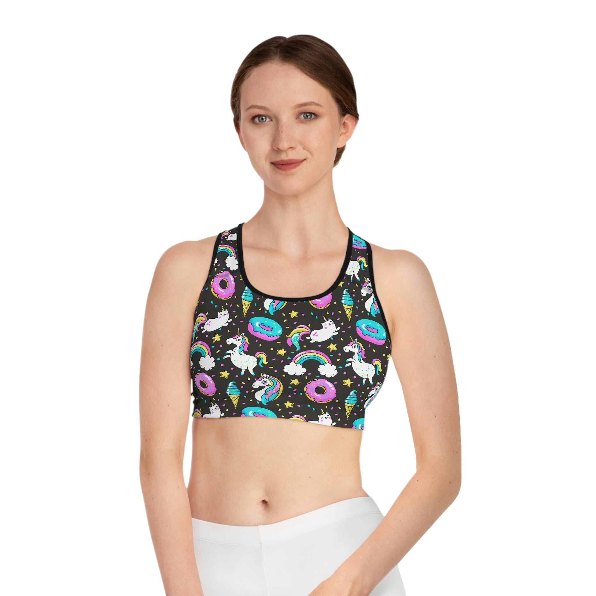 SHE REBEL - Caticorn Unicorn Donuts Sports Bra