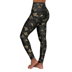 SHE REBEL - Golden Butterflies & Flowers Yoga Leggings