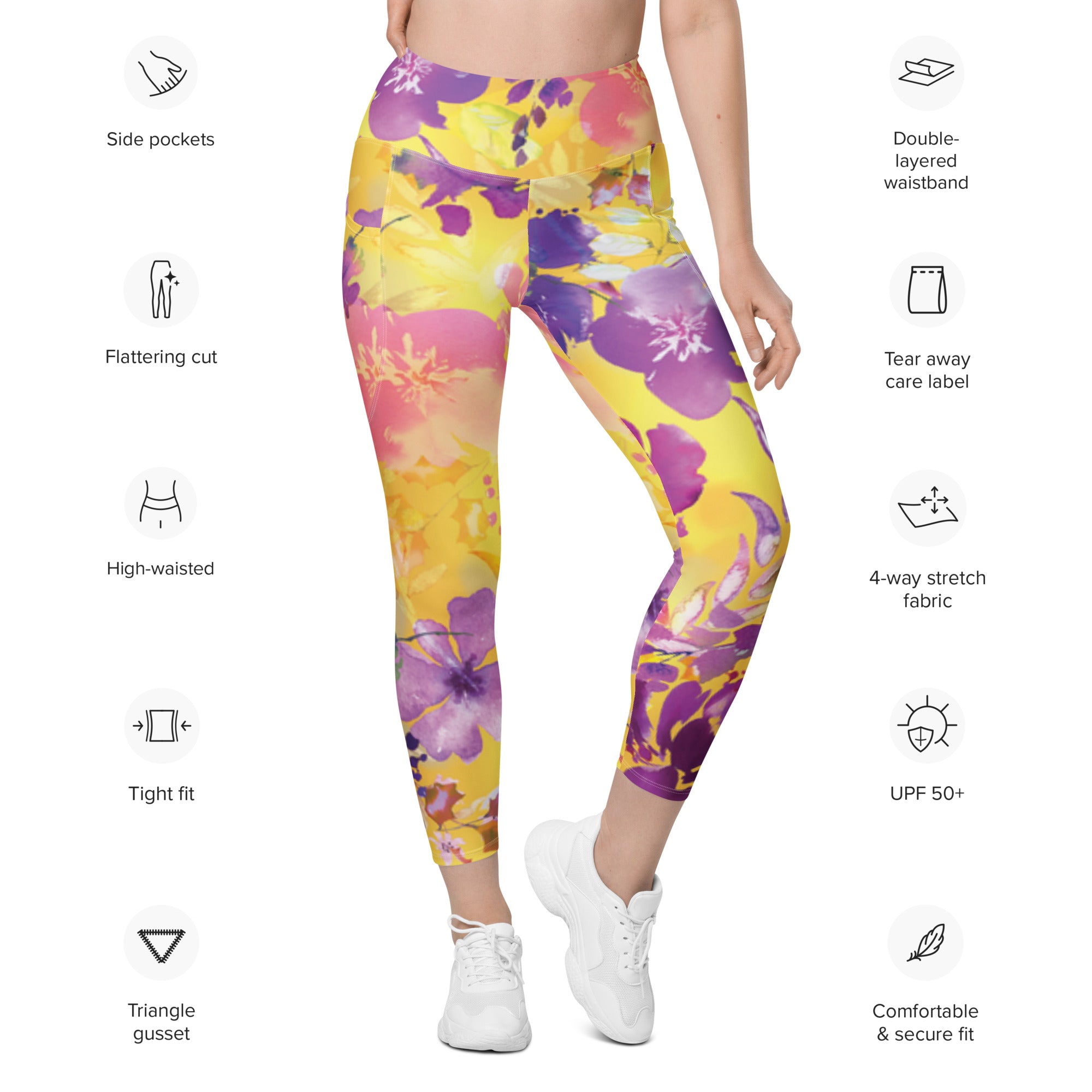 SHE REBEL - Yellow Chinoiserie Leggings with Pockets | All Sizes