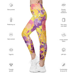 SHE REBEL - Yellow Chinoiserie Leggings with Pockets | All Sizes