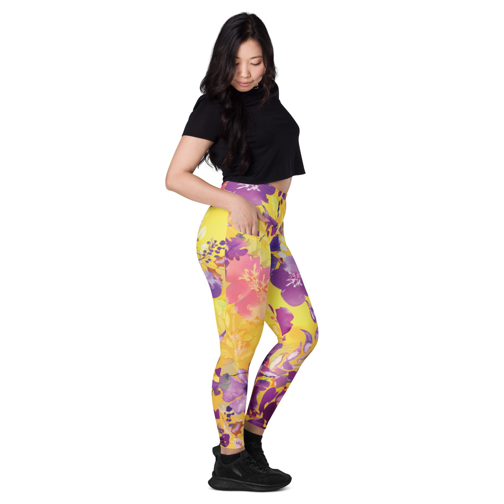 SHE REBEL - Yellow Chinoiserie Leggings with Pockets | All Sizes