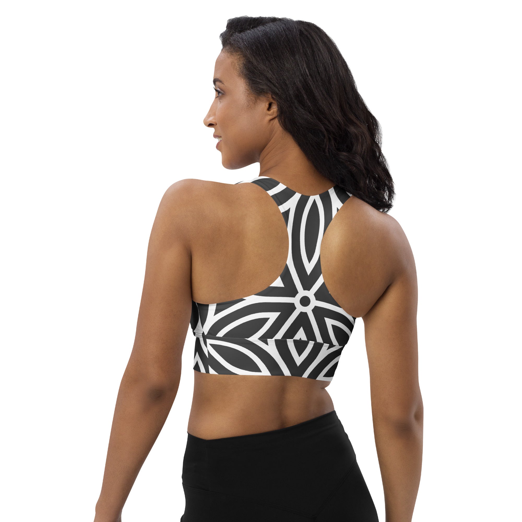 SHE REBEL - Geometric Petal Print Longline Sports Bra