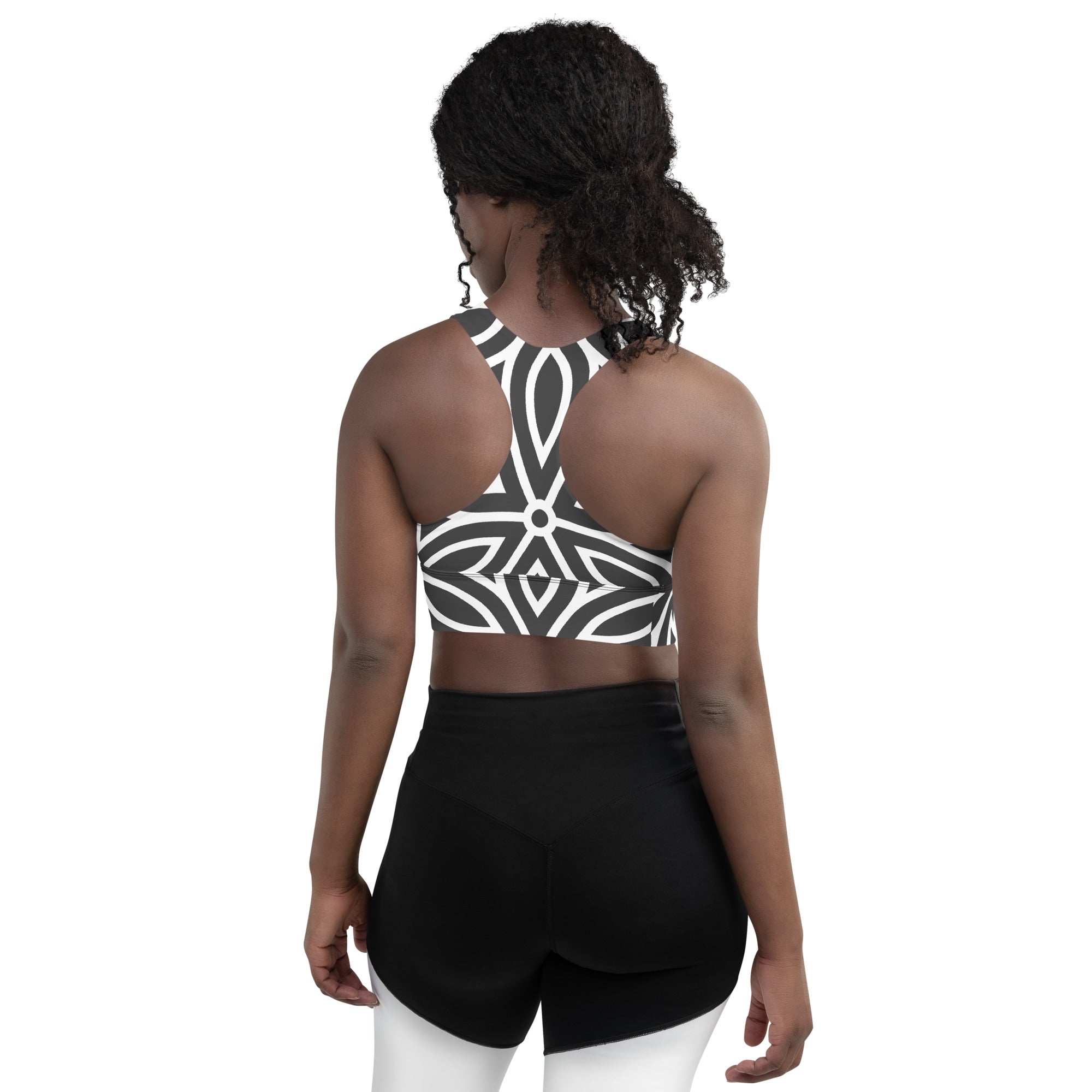 SHE REBEL - Geometric Petal Print Longline Sports Bra