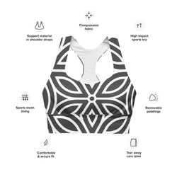 SHE REBEL - Geometric Petal Print Longline Sports Bra