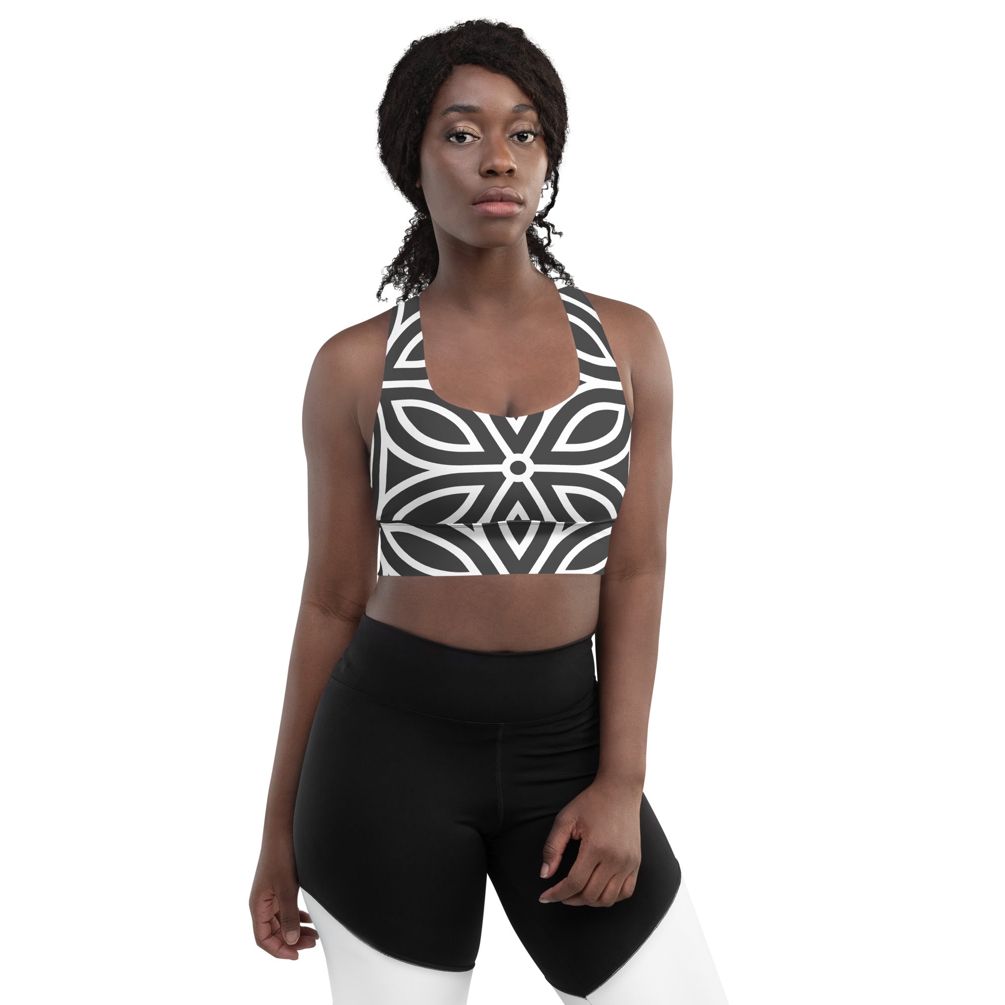 SHE REBEL - Geometric Petal Print Longline Sports Bra