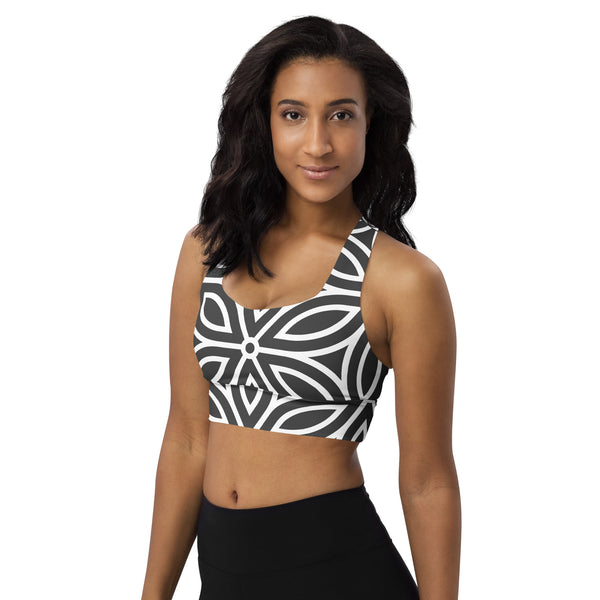 SHE REBEL - Geometric Petal Print Longline Sports Bra