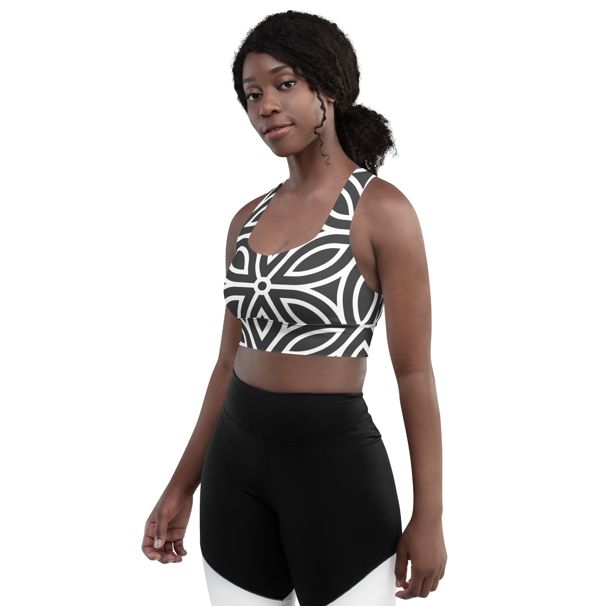 SHE REBEL - Geometric Petal Print Longline Sports Bra