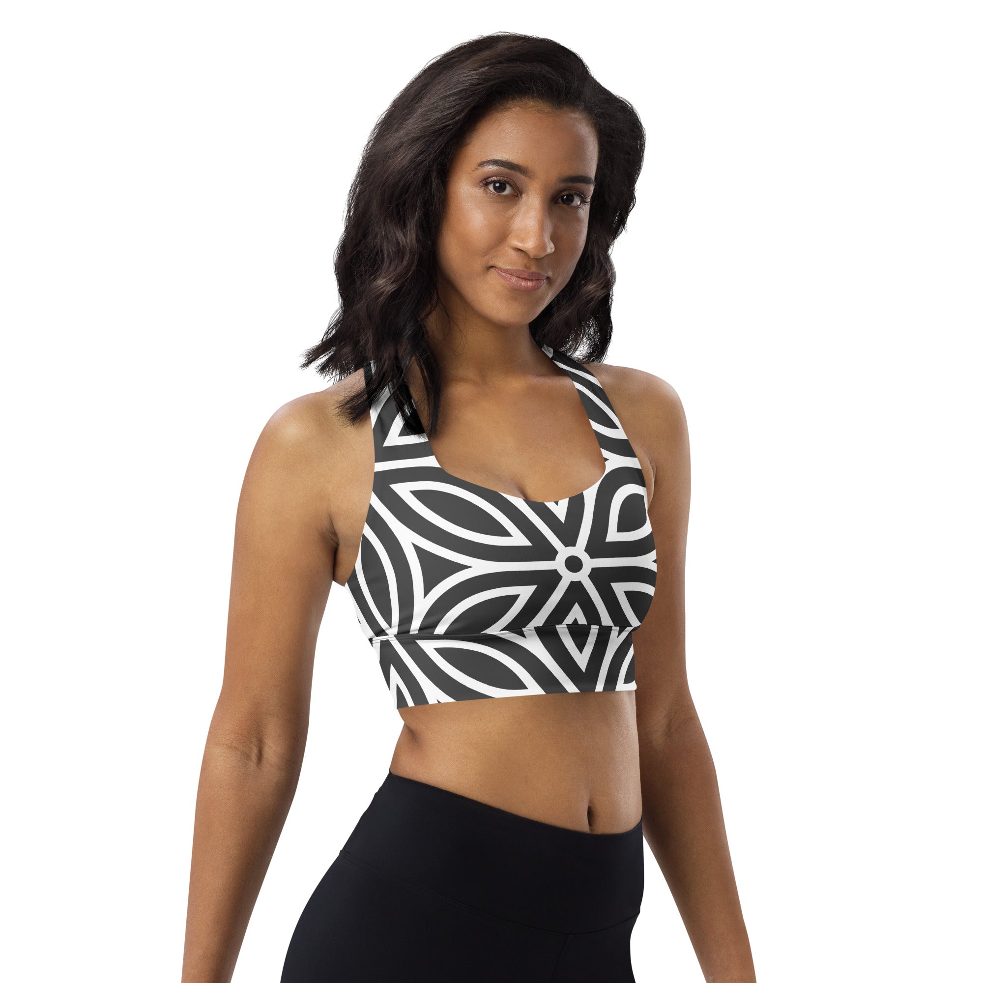 SHE REBEL - Geometric Petal Print Longline Sports Bra