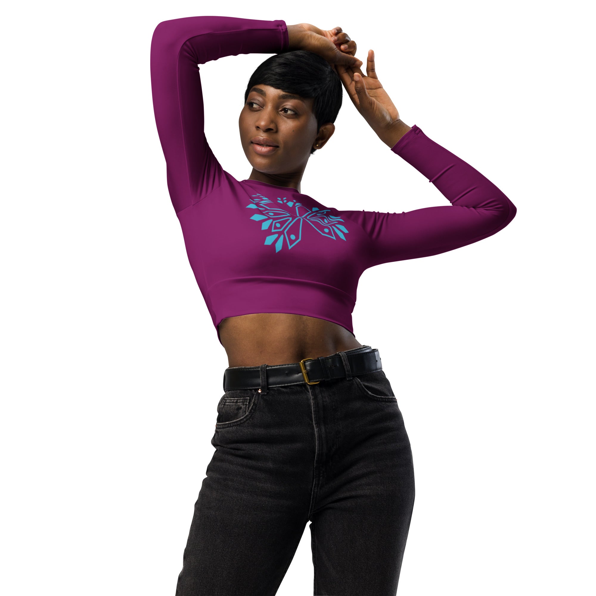 SHE REBEL - Magenta Flower Recycled Crop Top UPF 50+