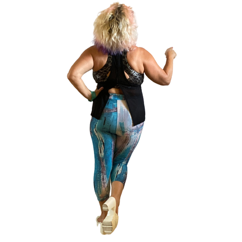 Art Wear Capris White & Blue | Plus Size