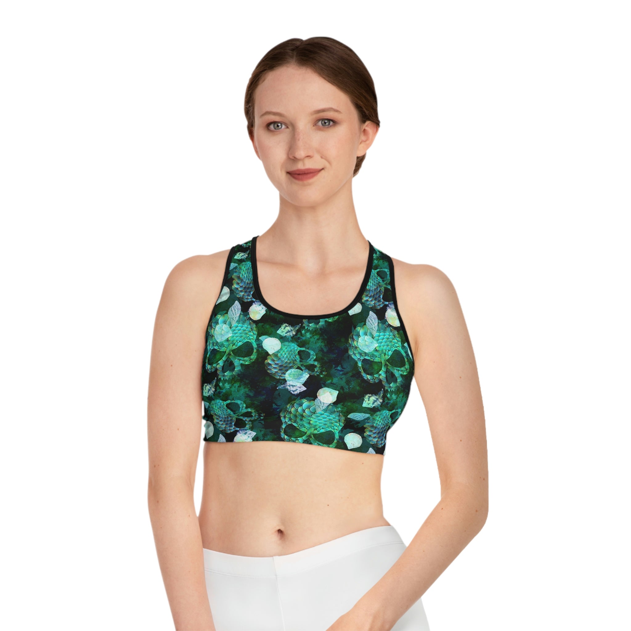 SHE REBEL - Watercolor Marine Skulls Sports Bra