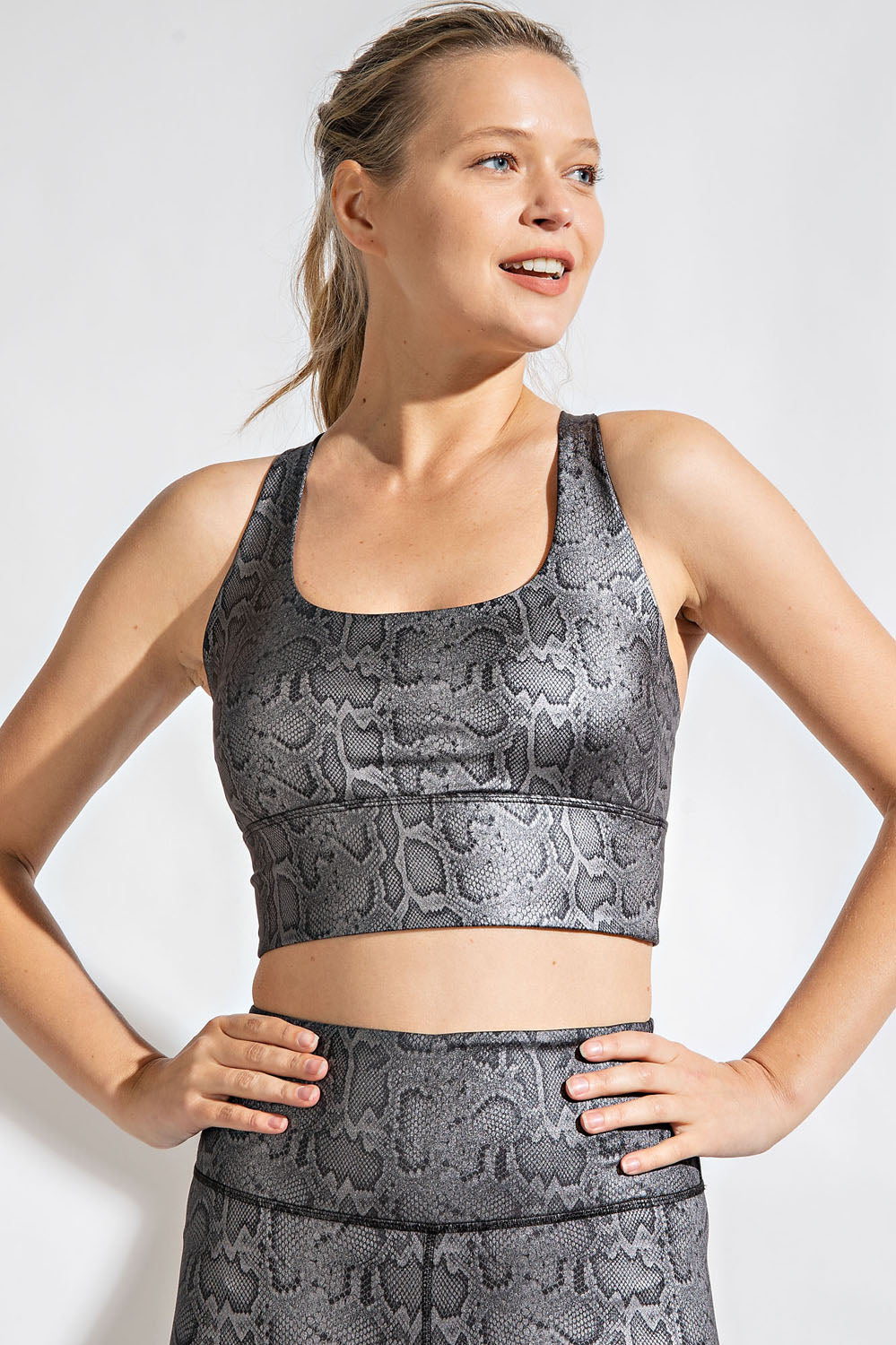 RAE MODE - Criss-Cross Snake Foil Print Sports Bra