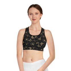 SHE REBEL -Gold Butterflies & Flowers Sports Bra