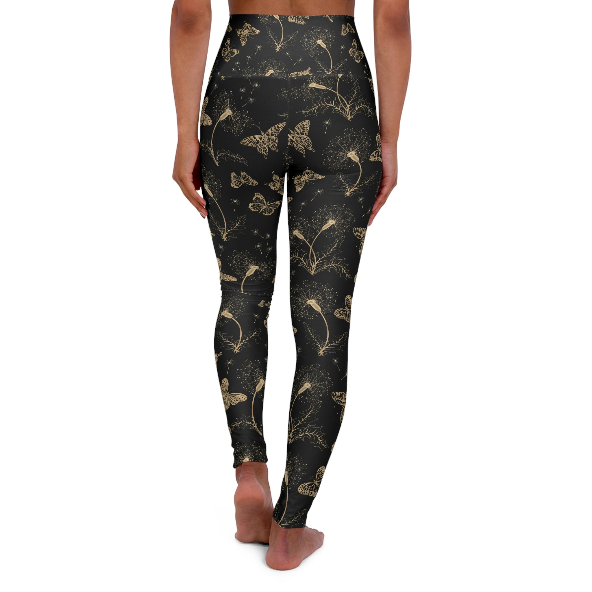 SHE REBEL - Golden Butterflies & Flowers Yoga Leggings