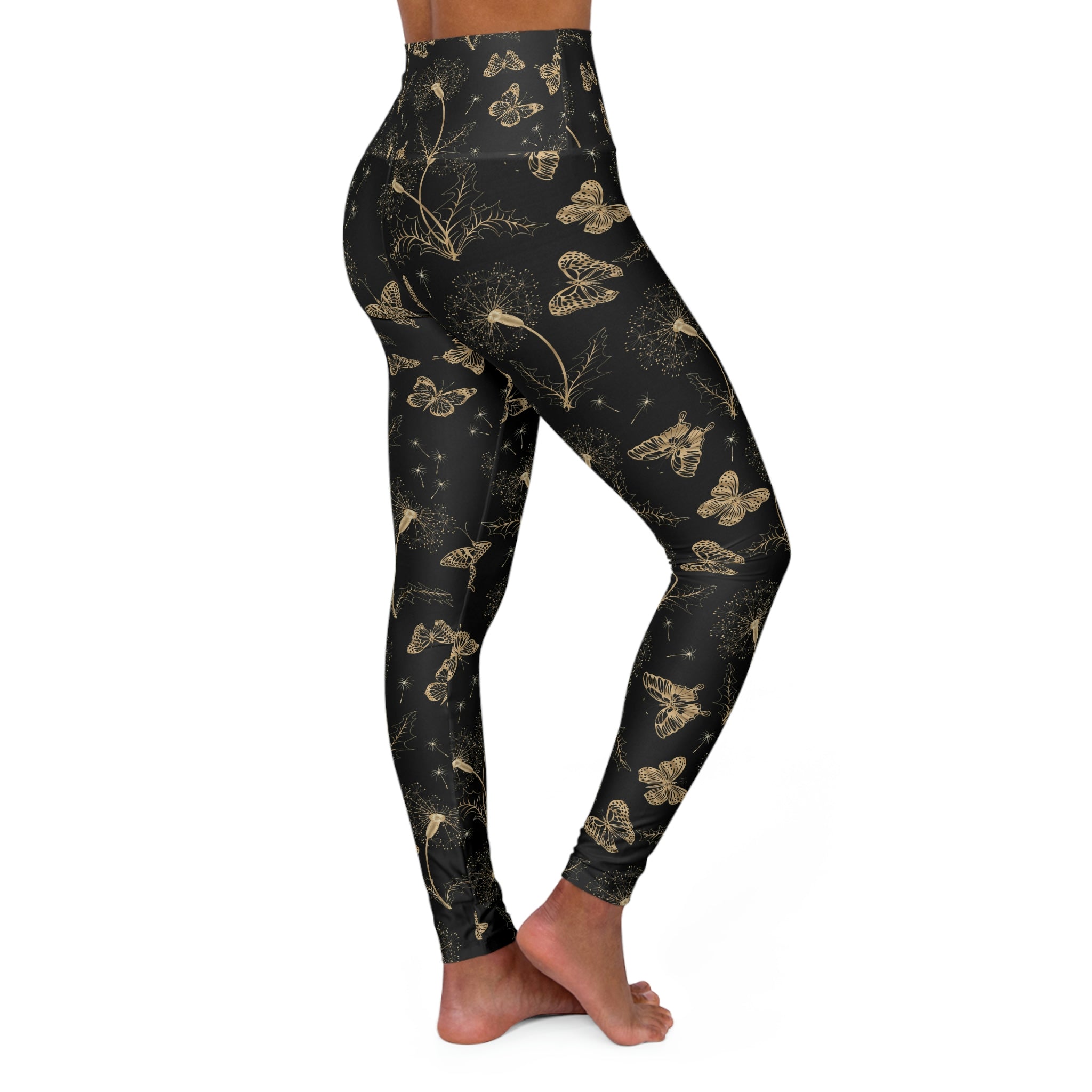 SHE REBEL - Golden Butterflies & Flowers Yoga Leggings